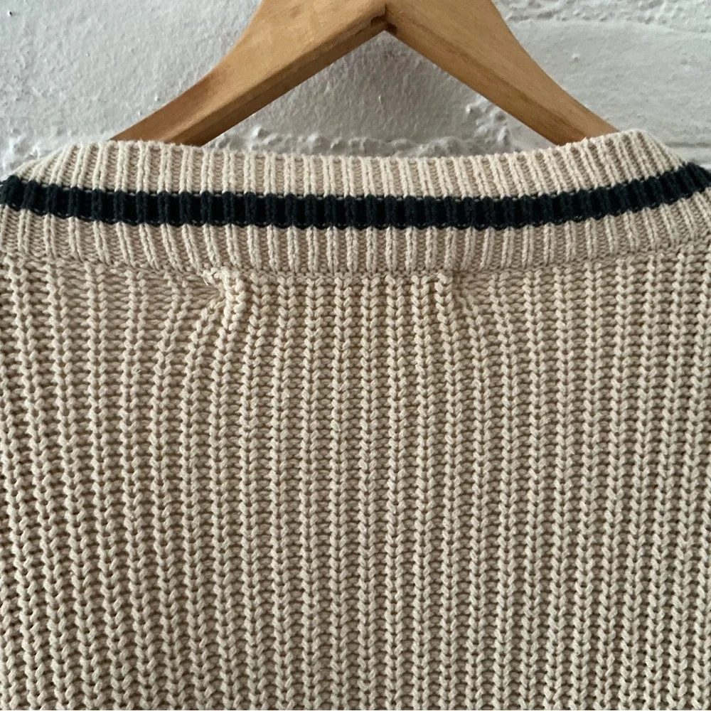 Altar’d State Oversized Cable Knit Cardigan Varsity Sweater Beige Star Patches - Picture 10 of 14